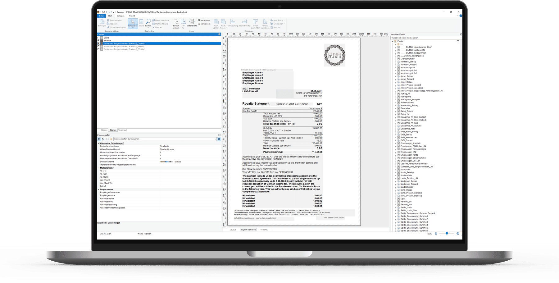 Document creation in the report designer